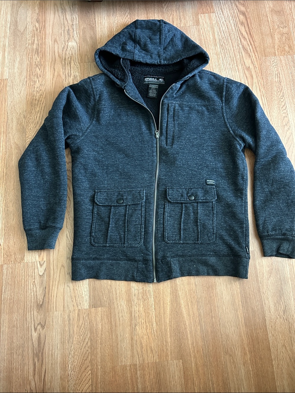 O'Neill Charcoal Full-Zip Hooded Sweater with pockets size extra large